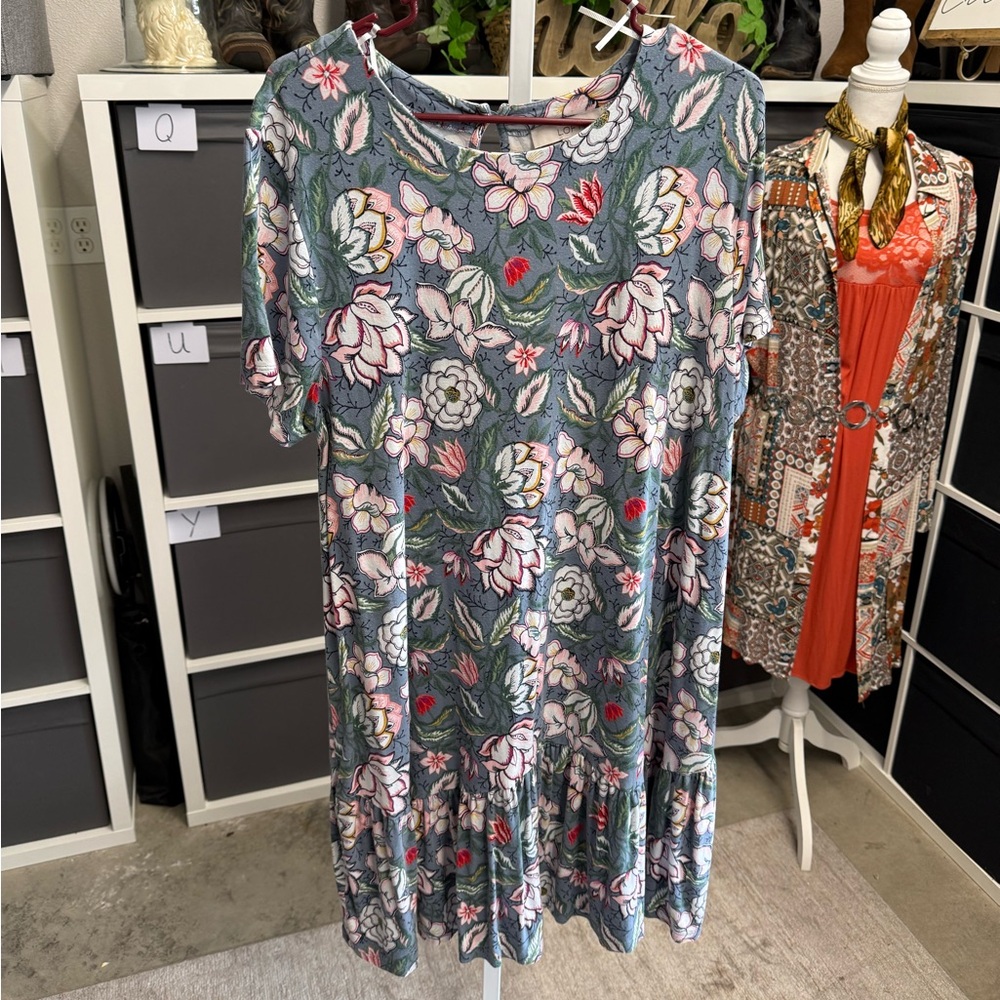 Loft Blue Floral Flounce Swing Midi Dress